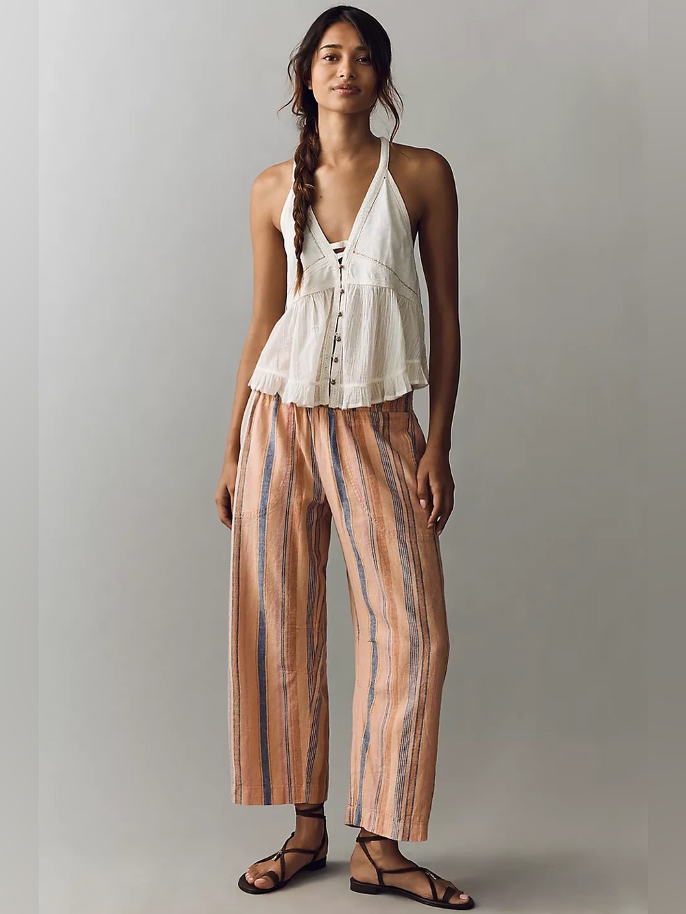 NWT Size M -Pilcro Linen Blend Reese Smocked Pull-On Barrel-Leg Pants (US$ 128)